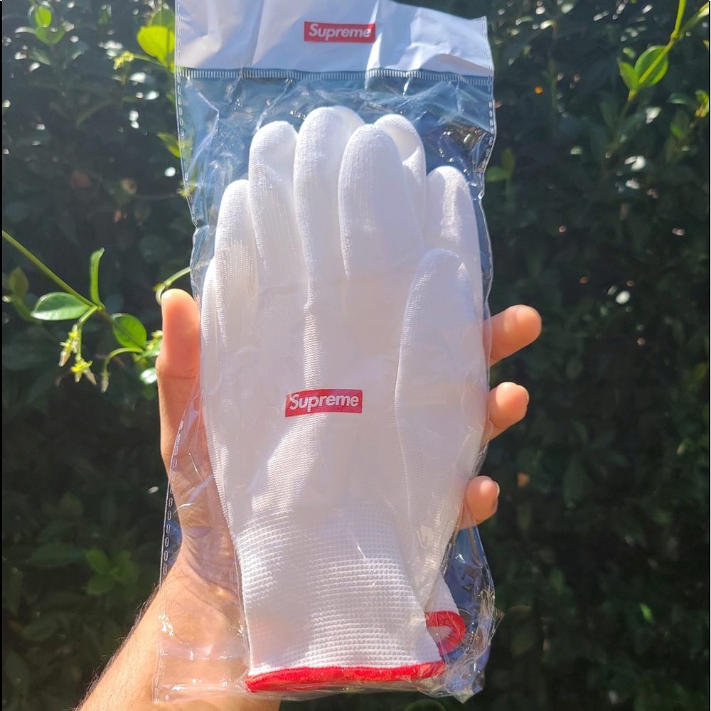 Supreme White Rubberized Gloves.